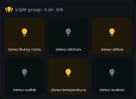 Light group card, 3 columns by 3 rows
