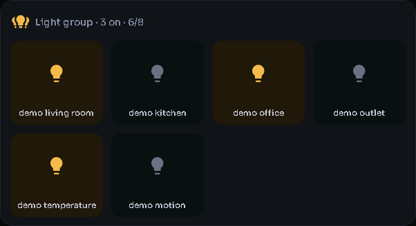 Light group card, 4 columns by 3 rows