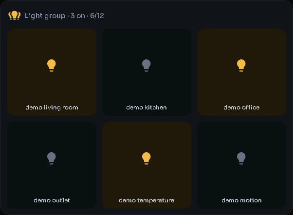 Light group card, 4 columns by 4 rows