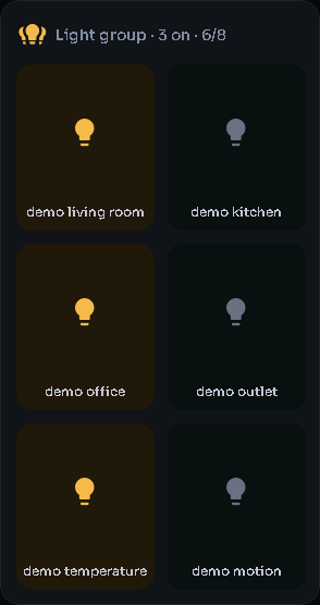 Light group card, 2 columns by 5 rows