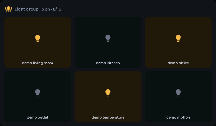 Light group card, 5 columns by 4 rows