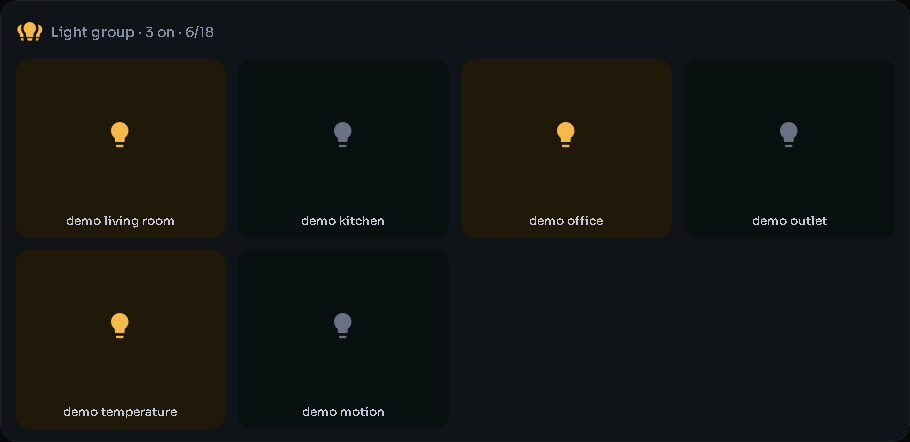 Light group card, 6 columns by 4 rows