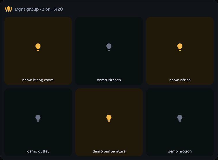 Light group card, 5 columns by 5 rows