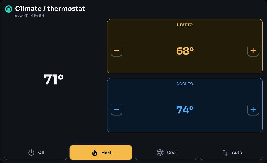 Climate / thermostat card, 6 columns by 5 rows