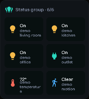 Status group card, 2 columns by 3 rows