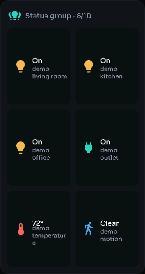 Status group card, 2 columns by 5 rows