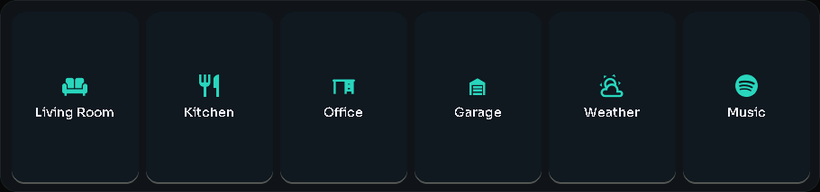 Shortcuts card, 6 columns by 2 rows