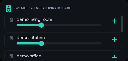 Multi-room speakers card with volume sliders