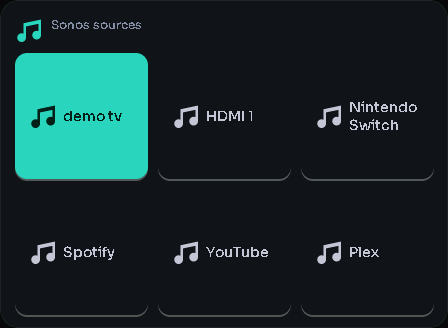 Sonos sources card, 3 columns by 3 rows
