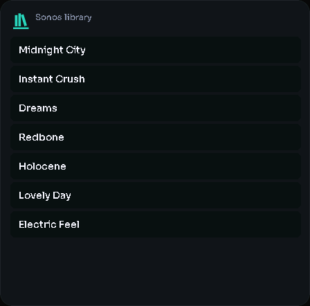 Sonos library card, 3 columns by 4 rows