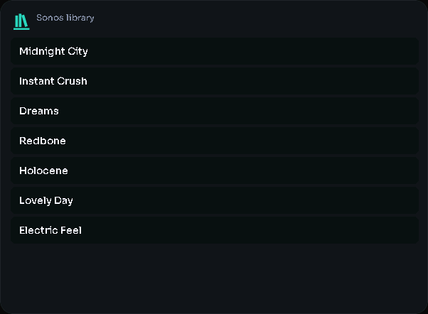 Sonos library card, 4 columns by 4 rows