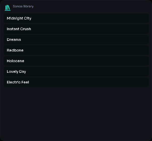 Sonos library card, 4 columns by 5 rows