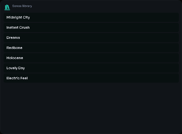Sonos library card, 5 columns by 5 rows