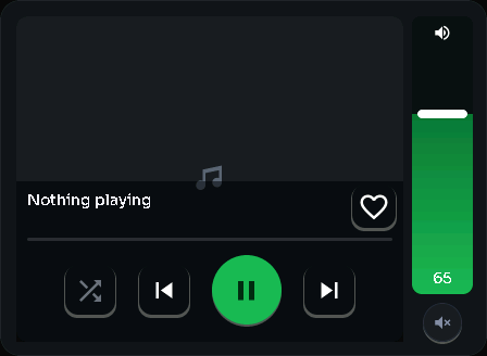 Spotify player — art + volume card, 3 columns by 3 rows