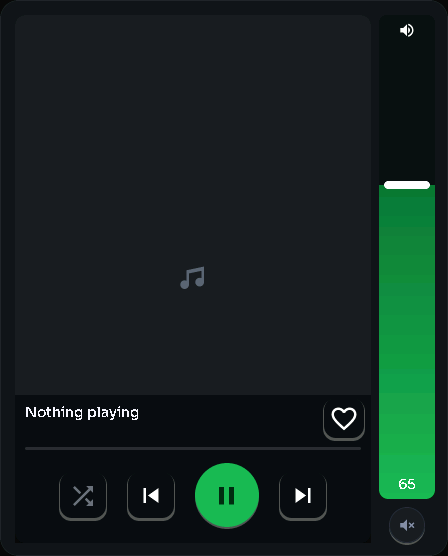 Spotify player — art + volume card, 3 columns by 5 rows