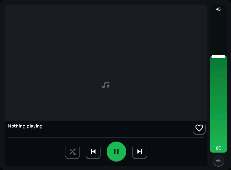Spotify player — art + volume card, 5 columns by 5 rows