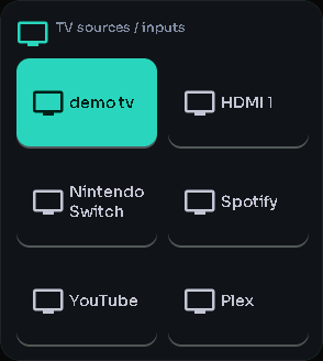 TV sources / inputs card, 2 columns by 3 rows
