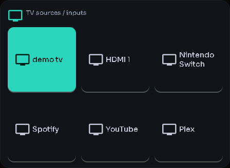 TV sources / inputs card, 3 columns by 3 rows