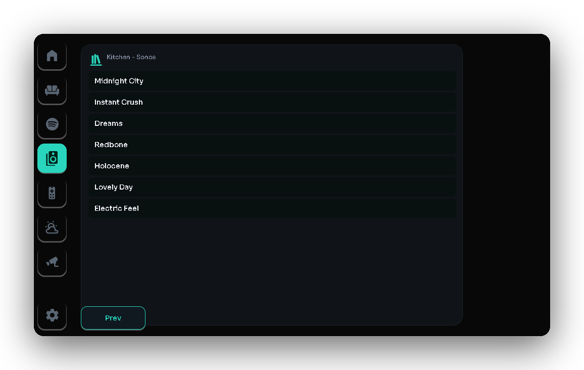 Spotify library — browse playlists, tap to play in any room
