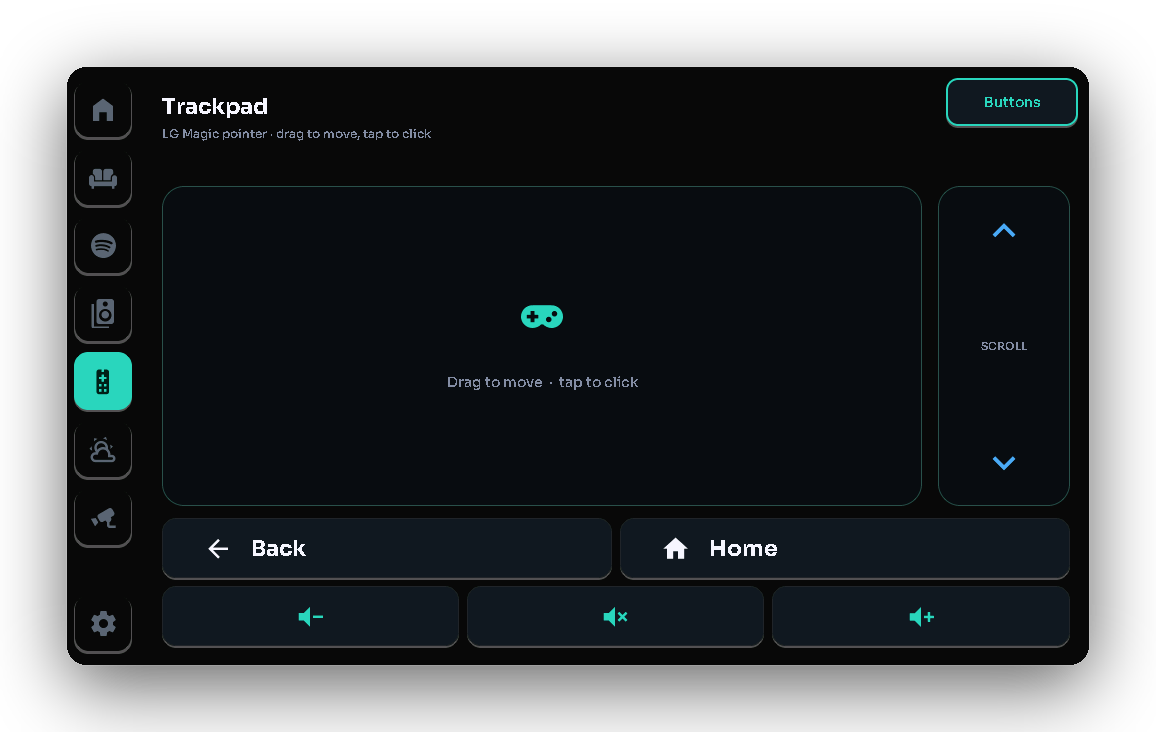 Magic-Remote trackpad — a real cursor, scroll & volume